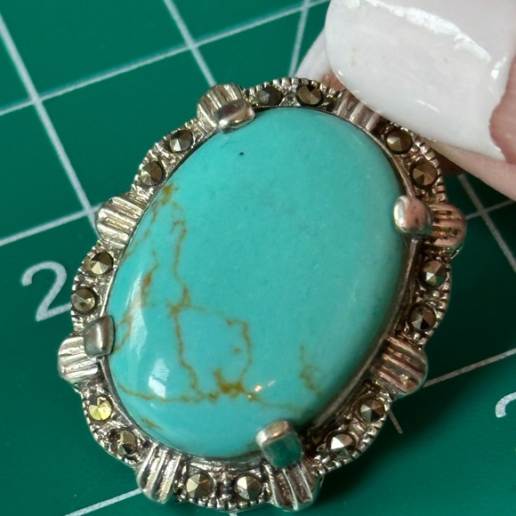 Turquoise marcasite beautiful sterling silver pendant - Picture 9 of 9